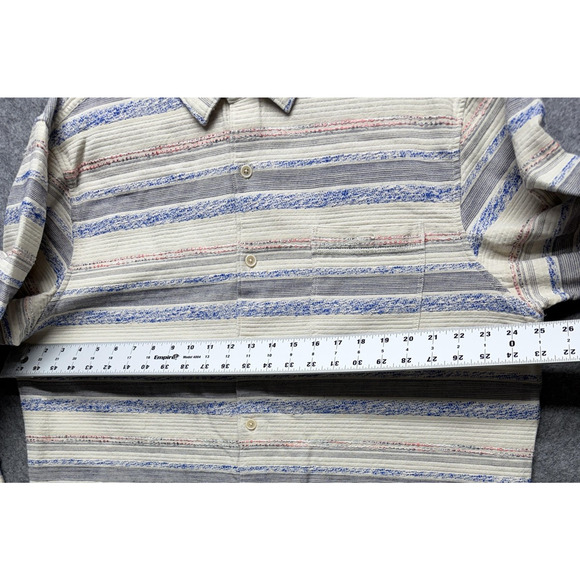 Tommy Bahama Shirt Mens XL Beige Blue Woven Stripe Button Front Casual - Picture 2 of 13